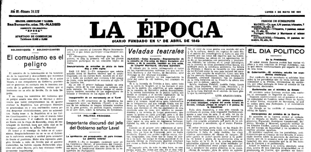 “La represión es indispensable cuando la libertad degenera en licencia.” afirmava “La Época”. Font: Hemeroteca Digital de la Biblioteca Nacional Española