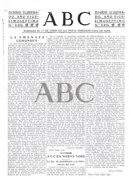 La por del fantasma roig: ABC avisa als seus lectors de l'”amenaça comunista”. Font: Hemeroteca Digital de la Biblioteca Nacional Española