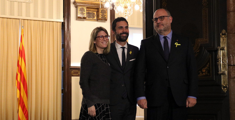Reunió de Roger Torrent, president del Parlament, amb Eduard Pujol i Elsa Artadi / Elisenda Rosanas